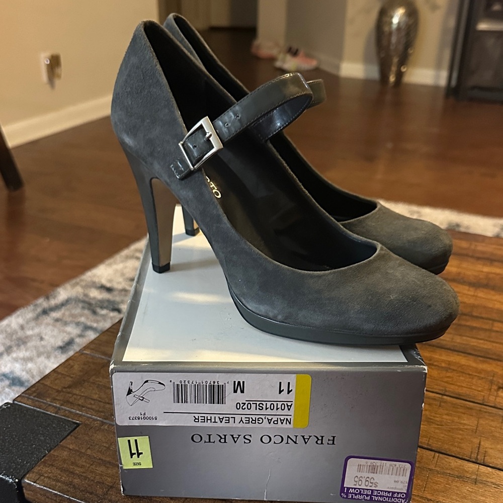 Franco Sarto Charcoal Suede Mary Jane Heels